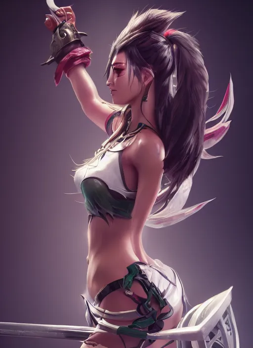 Image similar to akali, from league of legends, au naturel, hyper detailed, digital art, trending in artstation, cinematic lighting, studio quality, smooth render, unreal engine 5 rendered, octane rendered, art style by klimt and nixeu and ian sprigger and wlop and krenz cushart