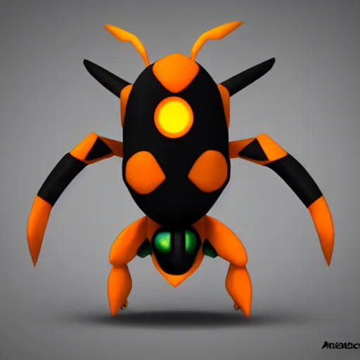 Image similar to A pokemon that looks like The flying beetle,pumpkin body,Trending on art station. Unreal engine.