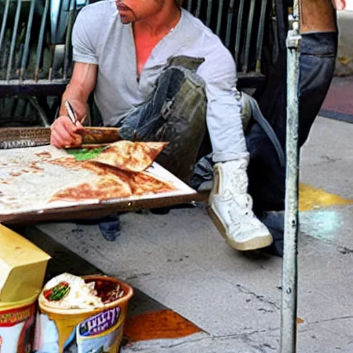 Prompt: brad pitt eating burrito, mexican street art