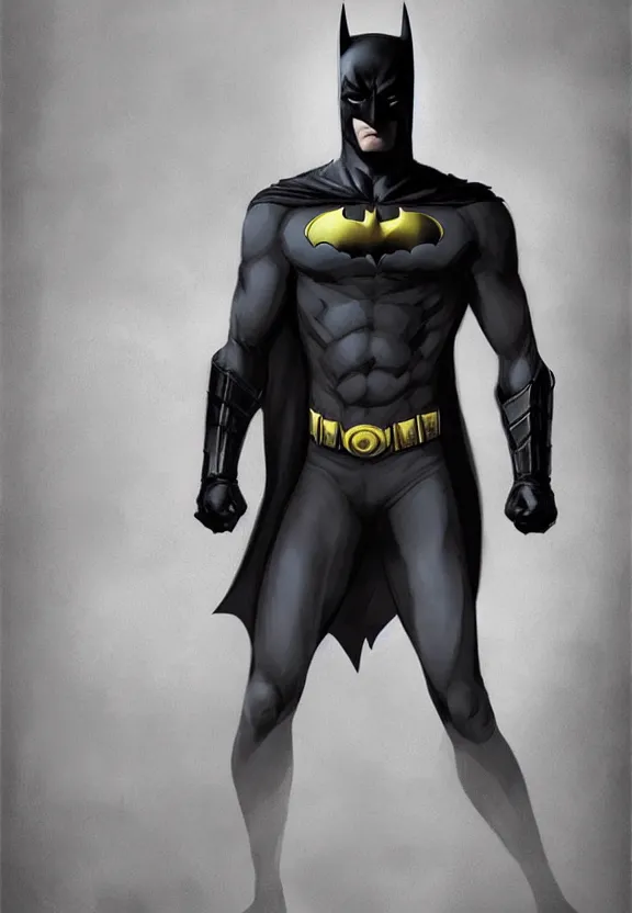 Prompt: a cute calm handsome young adult male muscular slim blu skin batman with grey light tight clothes concept art in the style of lee bermejo and greg rutkowski