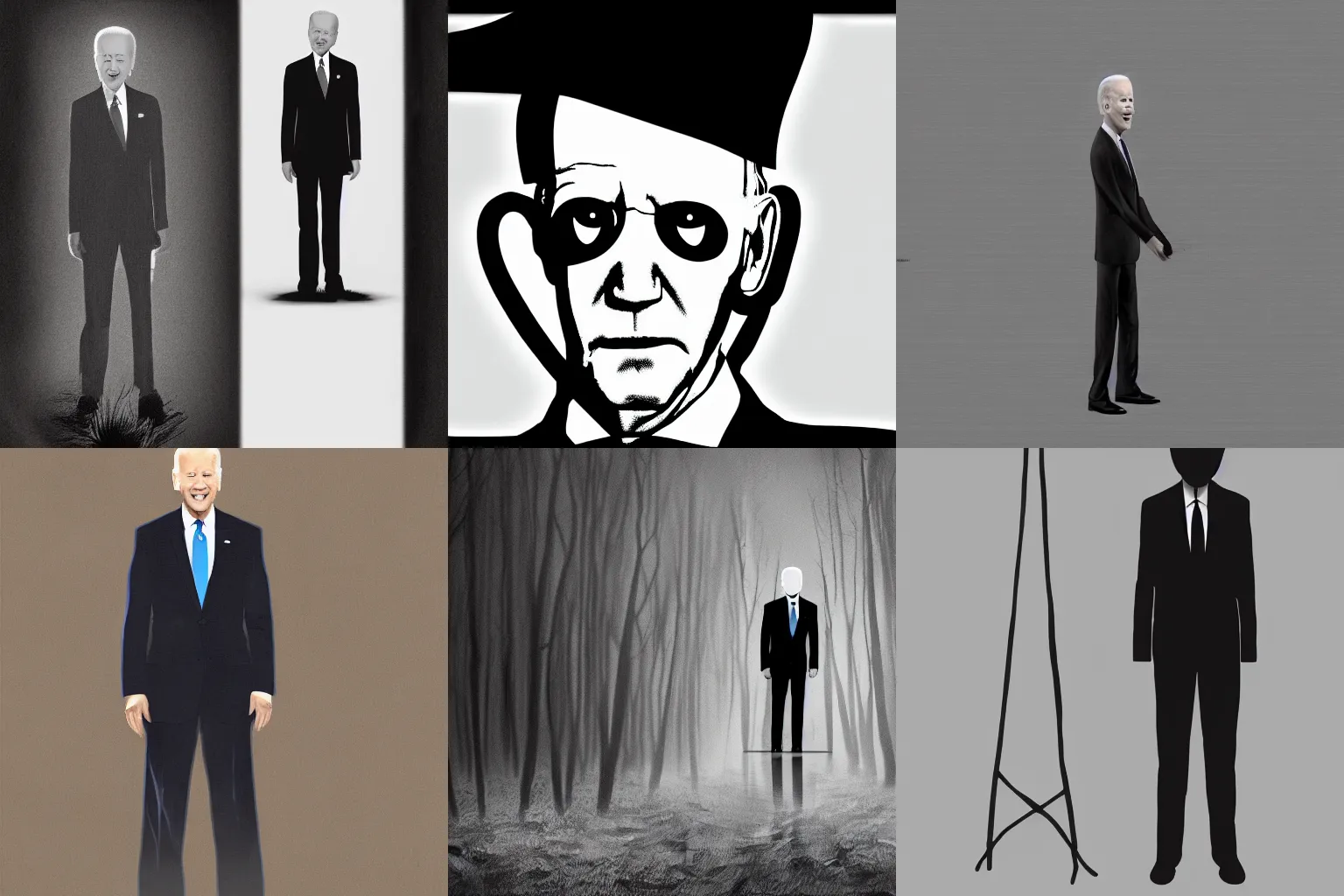 Prompt: Joe Biden as slenderman, digital art, wide view