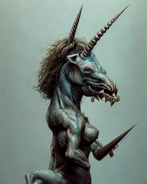 Image similar to unicorns grotesque, ultra detailed, ultra realistic, adventure time, studio lighting, by beksinski, alejandro jodorowsky, giger, greg rutkowski, carne griffith trending on artstation, deviantart, photorealism