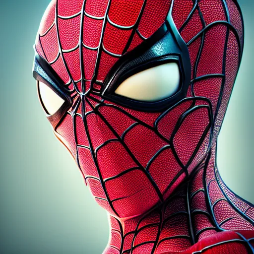 Image similar to spiderman, portrait, face symmetry, centered, anime style, disney character style, octane render, symetrical portrait, 3 d, pixar, disney, epic lighting, cinematic composition, hyperrealistic, 8 k