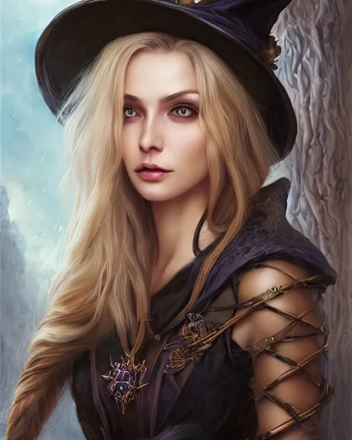 Prompt: a beautiful female witch, 8 k, hyperrealistic, hyperdetailed, fantasy portrait by laura sava