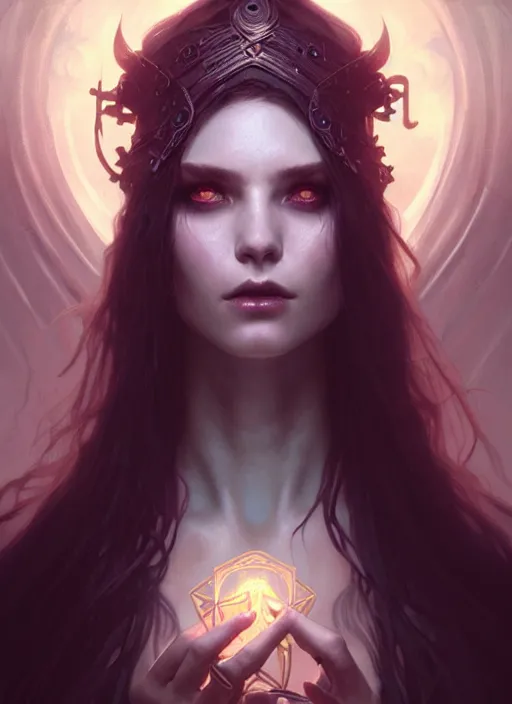 Image similar to Necromancer Sorceress, fantasy magic, undercut hairstyle, dark light night, intricate, elegant, sharp focus, illustration, highly detailed, digital painting, concept art, matte, art by WLOP and Artgerm and Greg Rutkowski and Alphonse Mucha, masterpiece