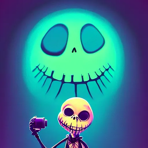 Prompt: curled perspective digital art of a cute smiling grandpa with a photo camera by anton fadeev from nightmare before christmas