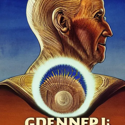 Image similar to book cover god emperer of dune by frank herbert with the face of joe biden on sandworm, cover art style