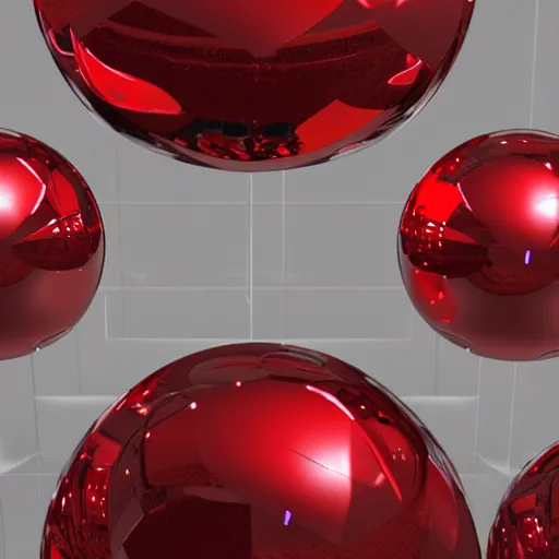 Prompt: chrome spheres on a red cube, sfumato