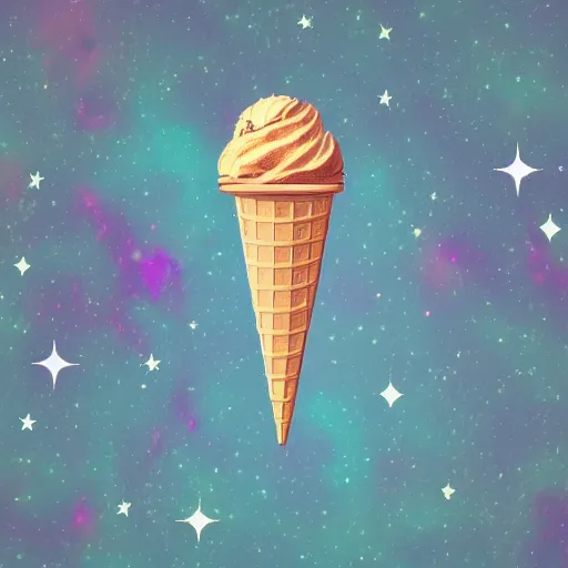 Prompt: an ice cream cone made completely of stars and nebulas, trending on art station, 4 k wallpaper