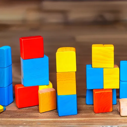 Image similar to wooden kids toy blocks city town of wood blocks stacked