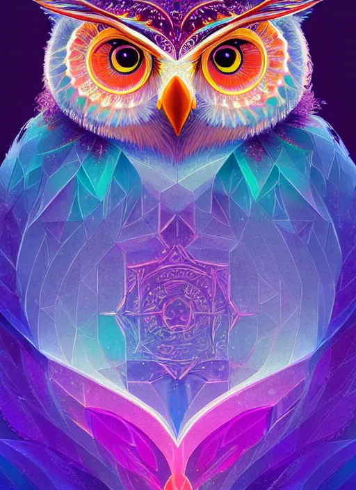 Image similar to symmetry!! product render poster vivid colors divine proportion owl, ice and snow, glowing fog intricate, elegant, highly detailed, digital painting, artstation, concept art, smooth, sharp focus, illustration,