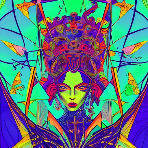 Prompt: tarot, shamanic, beautiful colors, psychedelic, tantric, souls, abstract, magic, mesmerizing, sharp foccus ilustration, artstation hq, in style of donglu yu