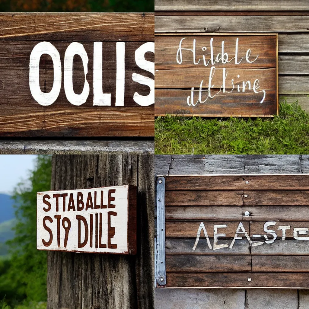 Prompt: A rustic wooden sign along the side of the road that reads, \'Stable Diffusion.\'