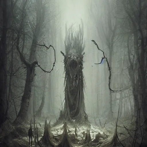 Prompt: elder demons from the abyss in a misty forest, by emil melmoth, by rozalski, by greg rutkowski, cinematic
