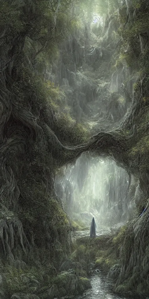 Image similar to Galadriel's glade, detailed matte painting, cinematic, Alan Lee, Artstation