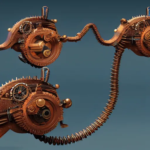 Image similar to 2d game art side view of mechanical steampunk worm with teeth, full body view, game character design, articulated joints, detailed, blank background, 8k, octane render, unreal engine, trending on artstation