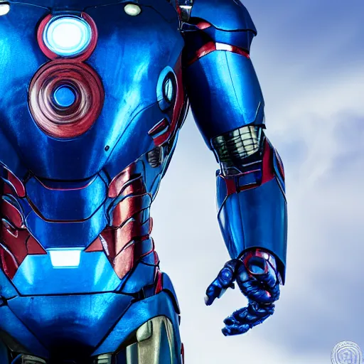 Image similar to fully blue iron man suit, 4k realistic photo