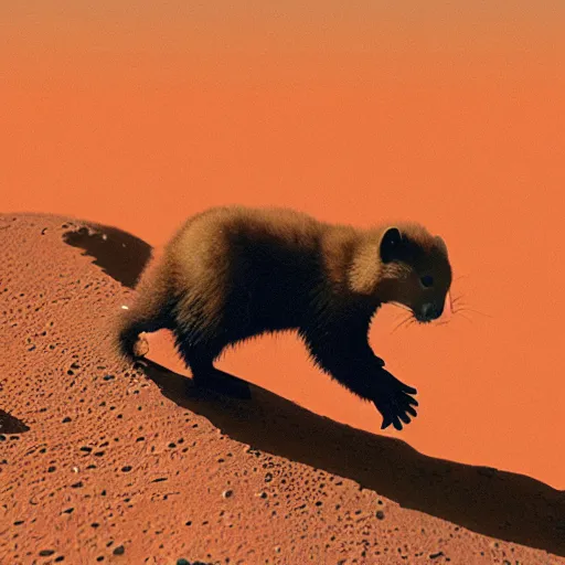 Image similar to a marten astronaut exploring the surface of mars