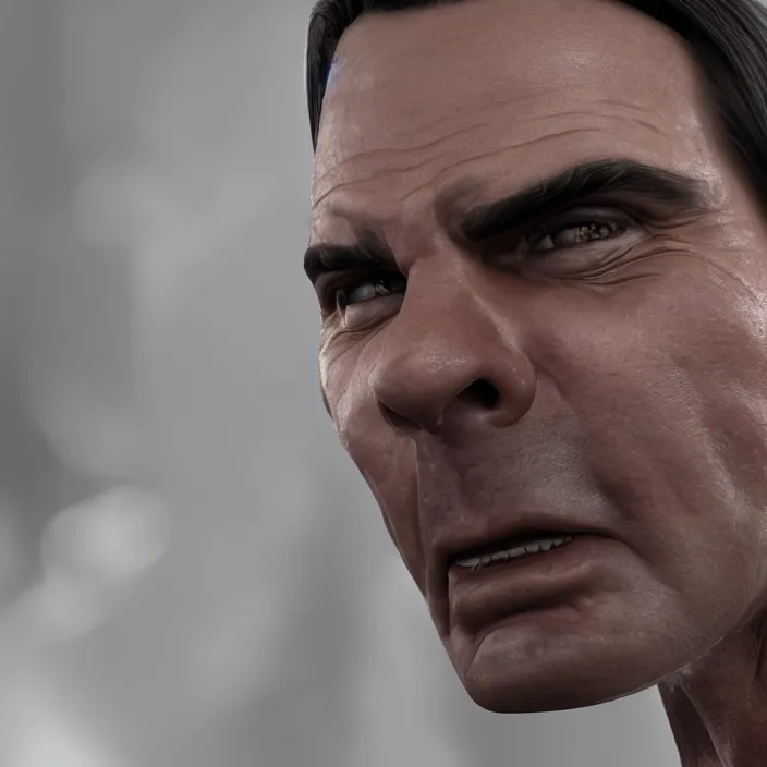 Image similar to photo of Jair Bolsonaro crying looking to workers party , hyper realism, high detail, octane render, 8k, chrome accents