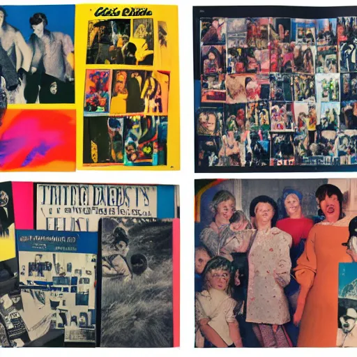 Image similar to color vinyl LP for the 25th anniversary album from 'de portables', a photo collage of pictures from 1960 music magazines