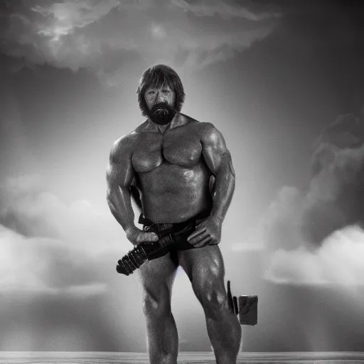 Prompt: very buff Chuck Norris searching for a hiding teddybear, Bedroom, dramatic atmosphere, trending on artstation, 40nm lens, 4k,