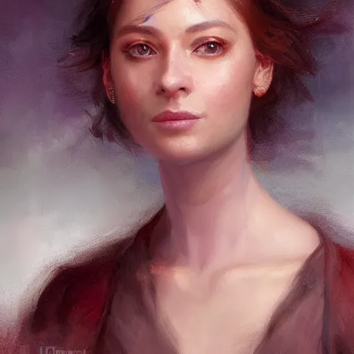 Image similar to portrait of a french woman ( 3 5 ) from france in 2 0 2 1, an oil painting by ross tran and thomas kincade