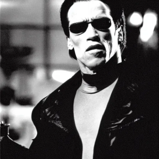 Image similar to arnold schwarzenegger as neo in the matrix