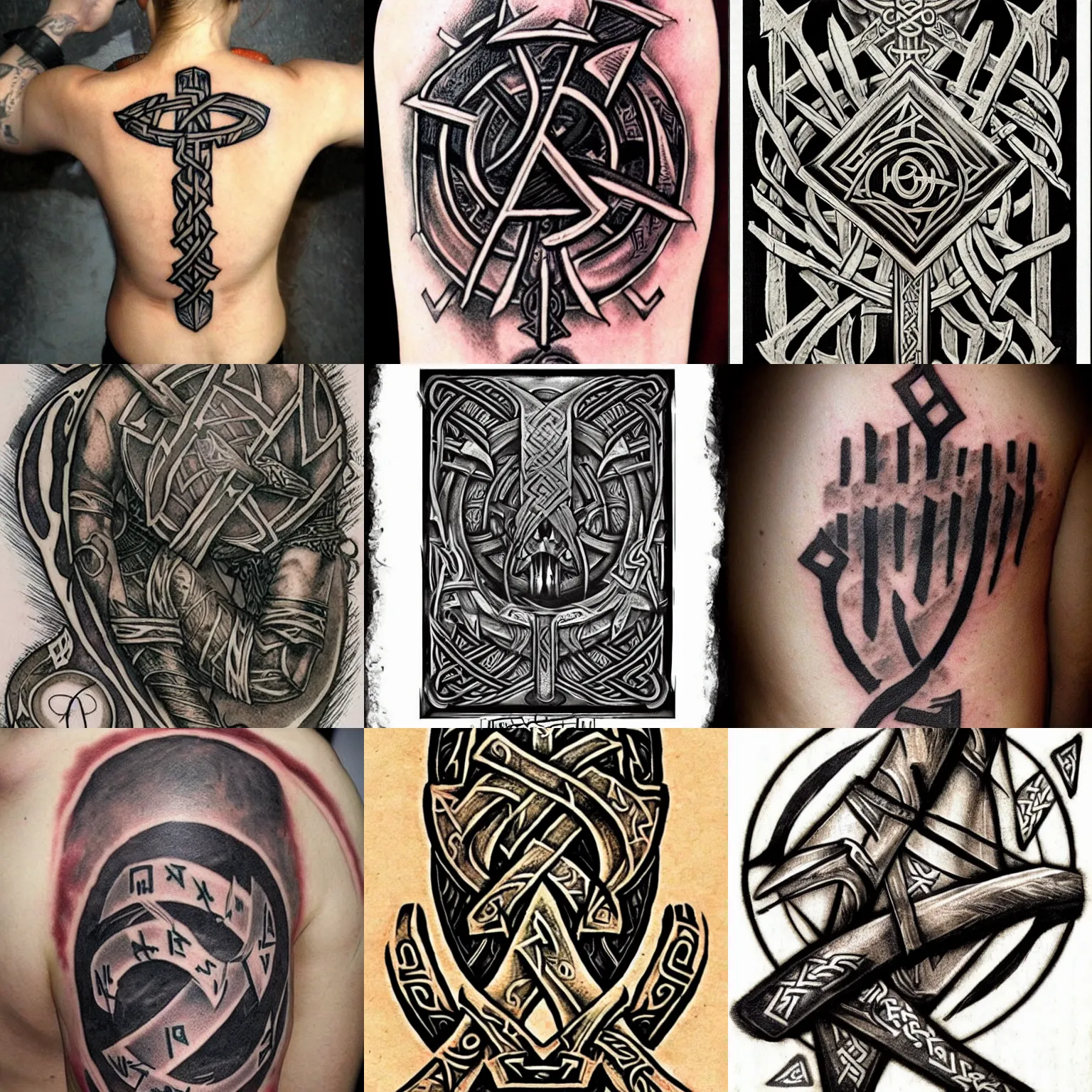 Prompt: norse viking runes tattoo on fair smooth skin, fantasy, magic the gathering card art wotc