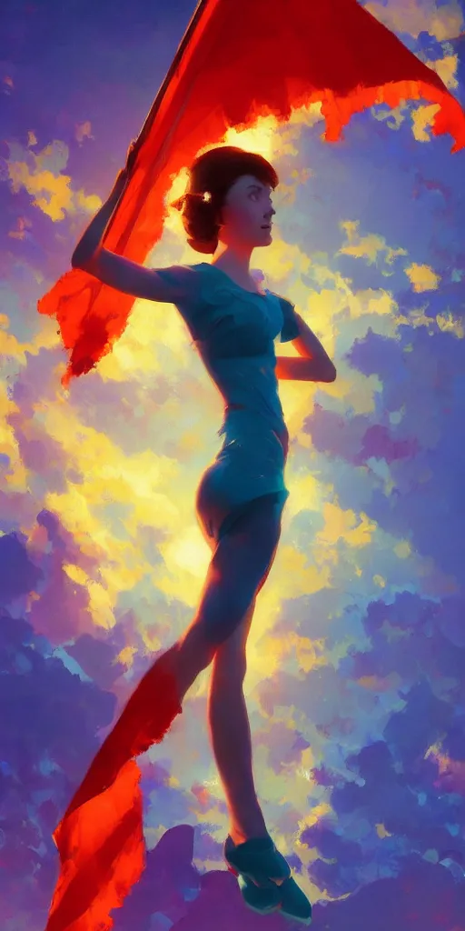 Image similar to gorgeous bright girl waving a red flag over her head dancing through Mandelbrot fractal by Craig Mullins, ilya kuvshinov, krenz cushart, artgerm trending on artstation by Edward Hopper and Dan Mumford and WLOP and Rutkovsky, Unreal Engine 5, Lumen, Nanite
