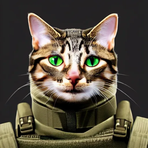 Prompt: cat soldier in call of duty warzone 4k, complete heterochromia brown-green eyes, high detail, high-resolution photograph, professional photography, ultra-detail