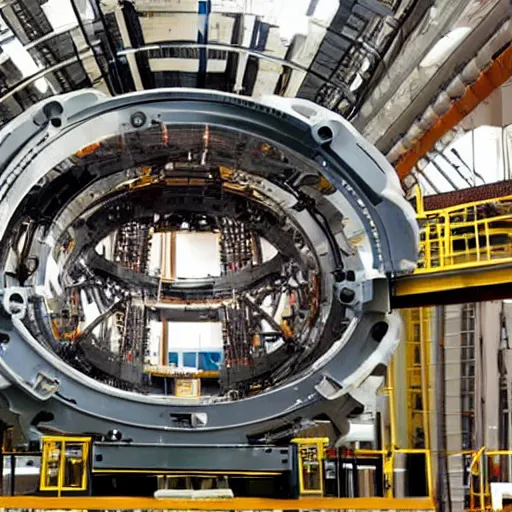 Image similar to photo of leonardo davinci building fusion reactor prototype by using wood and metal plates