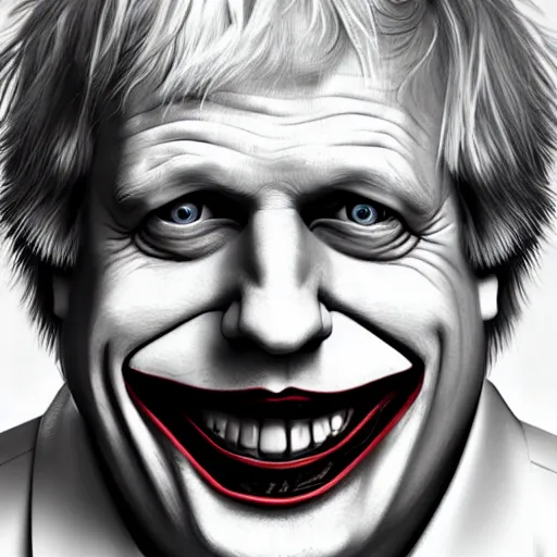 Image similar to boris johnson as the joker, super villain, dc comics, marvel, photorealistic, villain, 8 k