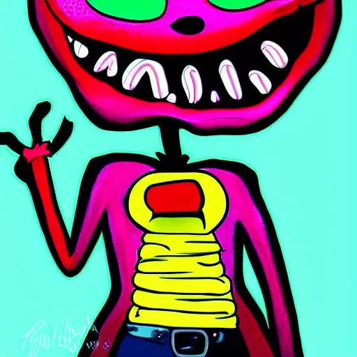 Image similar to freaky fred from courage the cowardly dog, big creepy smile, digital art, cartoon art,