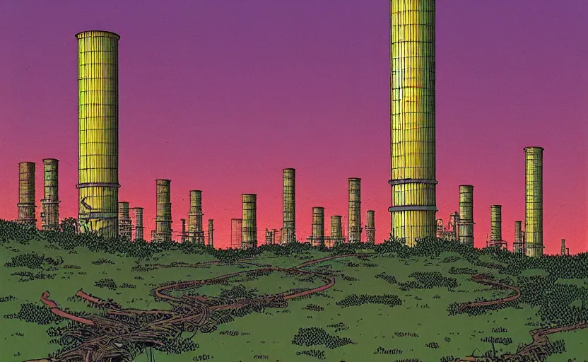 Image similar to industrial chimneys rising out of the undergrowth by moebius