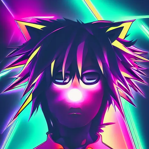 Image similar to anime lightning cat, portrait, vaporwave, synthwave, neon, vector graphics, cinematic, volumetric lighting, f 8 aperture, cinematic eastman 5 3 8 4 film