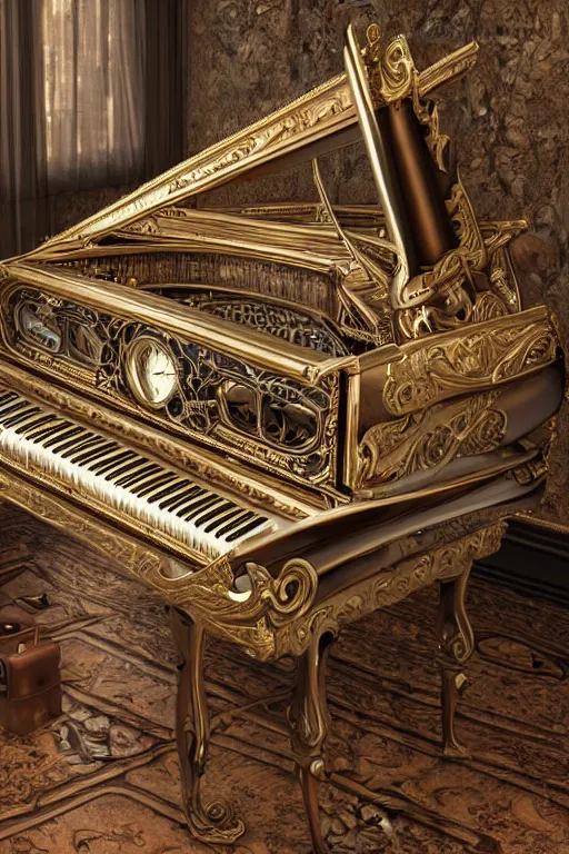Prompt: Tonemapped Steampunk harpsichord, Artstation, photorealistic