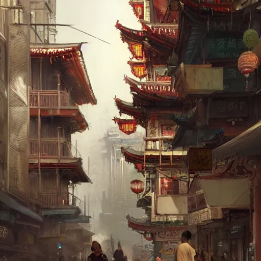 Image similar to concept art, chinatown, by james gurney, greg rutkowski, john howe, artstation