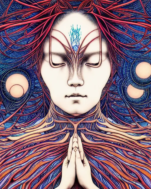 Image similar to human spirit breaking away from the body, conjuring psychedelic background, part by takato yamamoto, part by alex gray, ross tran, james jean, ultra realistic, highly detailed, 8 k, trending on artstation, cosmos, symmetry