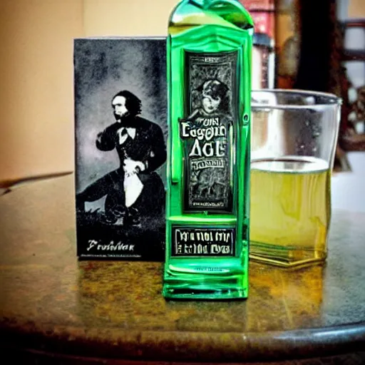 Prompt: a date with edgar allan poe, yesterday, absinthe