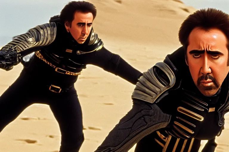 Image similar to Nicolas cage in dune high resolution still