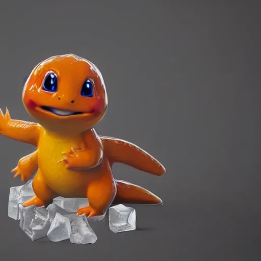 Image similar to a charmander clear ice sculpture, ultra realistic, concept art, intricate details, highly detailed, photorealistic, octane render, 8 k, 3 5 mm film