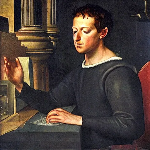 Image similar to Mark Zuckerberg as a scientist from the renaissance working in a time machine, by Diego Velázquez