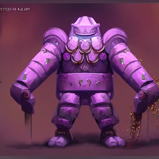 Image similar to purple glow coming off of ancient runic armored golem high detail, artstation, award winning masterpace