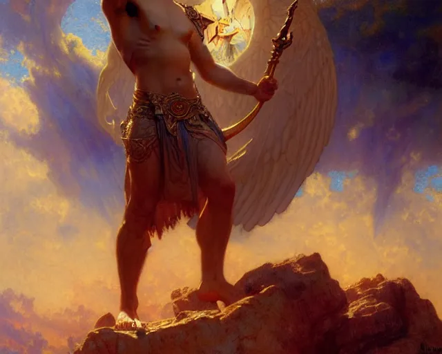 Image similar to attractive male deity, casting demonic magic, summoning handsome lucifer morning star. highly detailed painting by gaston bussiere, craig mullins, j. c. leyendecker 8 k