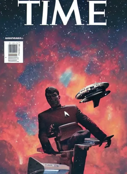 Prompt: TIME magazine cover, the coming AI singularity, Star Trek future