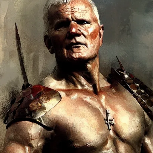 Prompt: john paul ii as a muscular warrior, epic art by greg rutkowski, realistic face