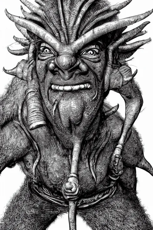 Prompt: hunched troll with a horn on his head, fantasy, highly detailed, digital art, sharp focus, trending on art station, kentaro miura manga art style