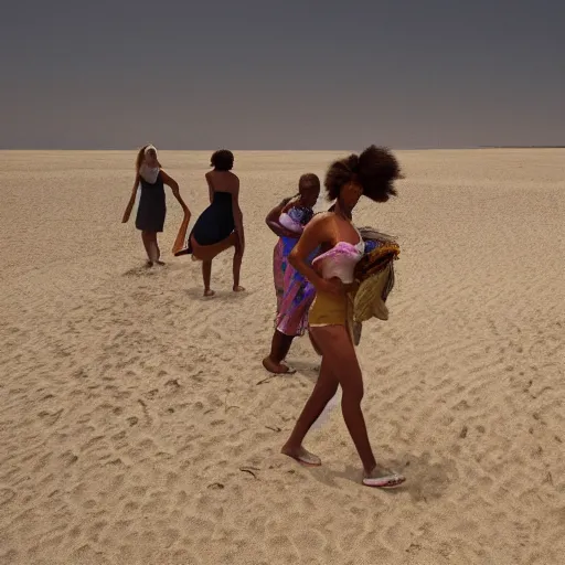 Prompt: women emerging from the sands of time