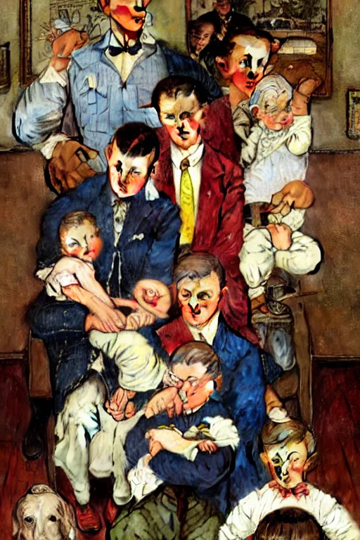 Image similar to portrait of LGBT family by Norman Rockwell,