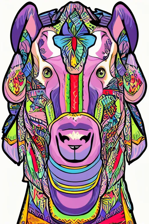 Image similar to A portrait of a goat wearing a bandana, sticker, colorful, illustration, highly detailed, smooth and clean vector curves, no jagged lines, vector art, smooth